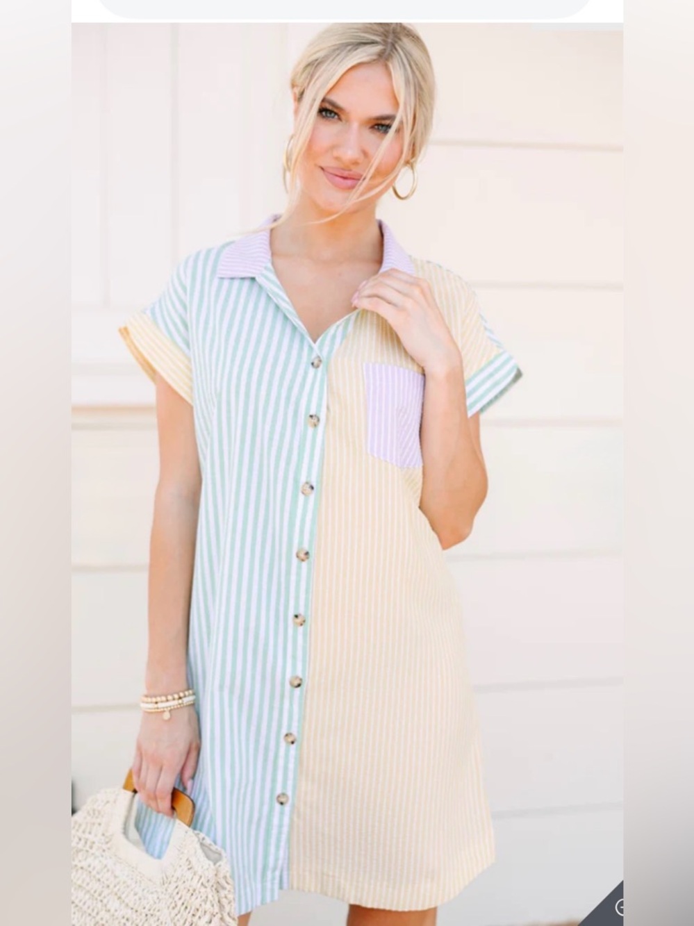 Umgee Pastel Striped Button-Front Dress in Lilac, Mint & Yellow